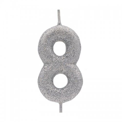 Vela Número 8 Prateado Glitter